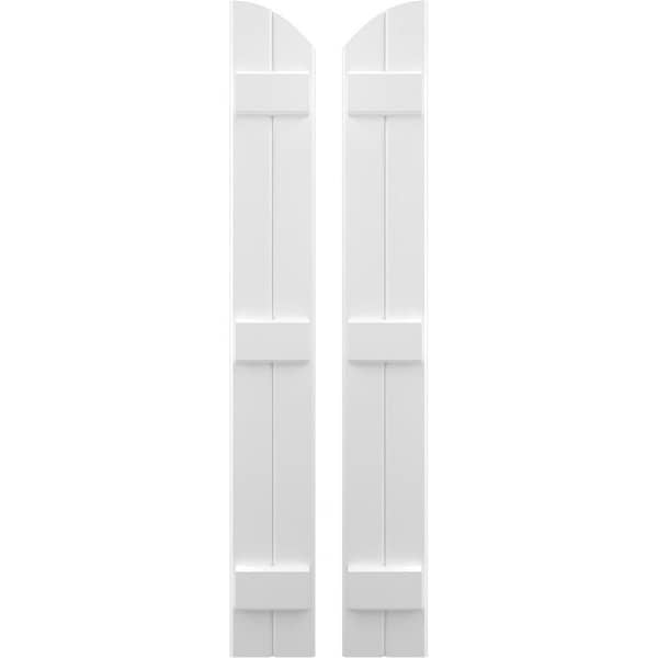 Ekena Millwork Americraft 2-Board (3 Batten) Wood Joined Board-n-Batten Shutters w/Ellipt Top, ARW401BE207X77WHH, PR ARW401BE207X77WHH - main